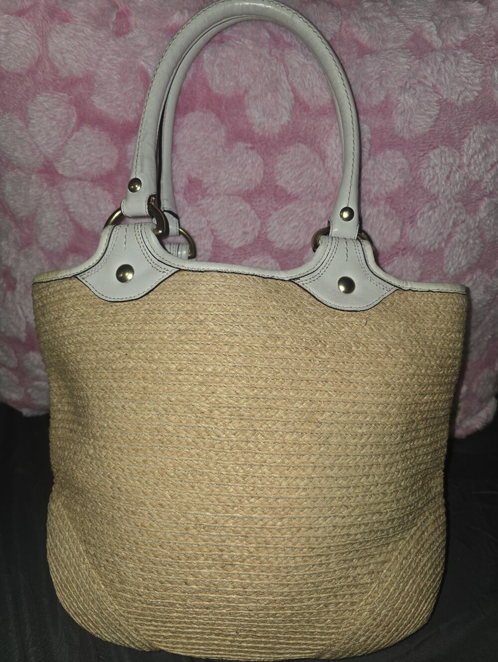 Coach Bleecker Straw Leather Flower Satchel Tote - Picture 3 of 7